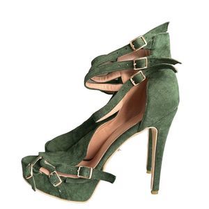 Green Suede Platform Heels, Size 14